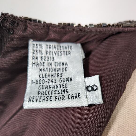 Vintage Oleg Cassini Beaded Maxi Dress Evening Gown 8 Brown Gold Sheath Guest - Picture 10 of 10